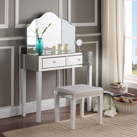 Posh Living Posh Living Caleb Modern Contemporary 3 Piece Vanity Set with Trifold Mirror - White JF37-07WE-K-UE